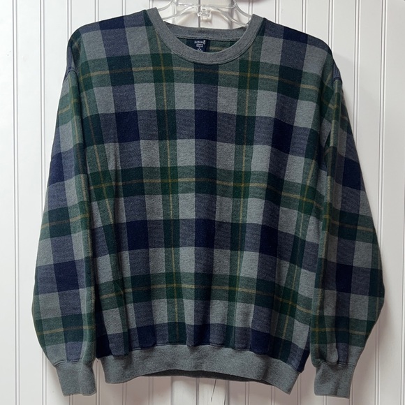 90s Lands End Heavyweight Plaid Sweatshirt L Vintage - Picture 4 of 4